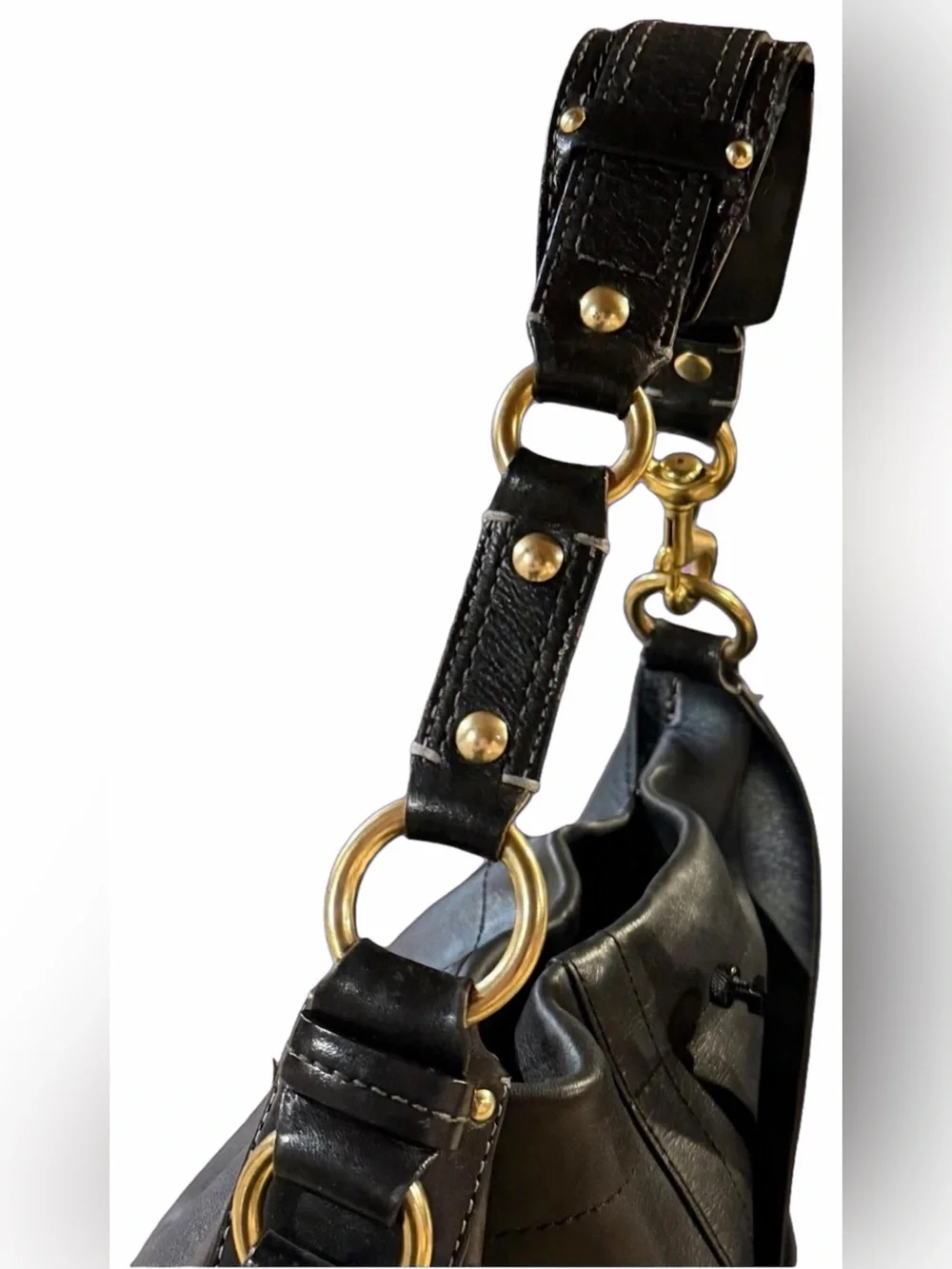 Authentic Vintage Y2K Coach Carly Medium Hobo Bag #10615 Black Leather Brass